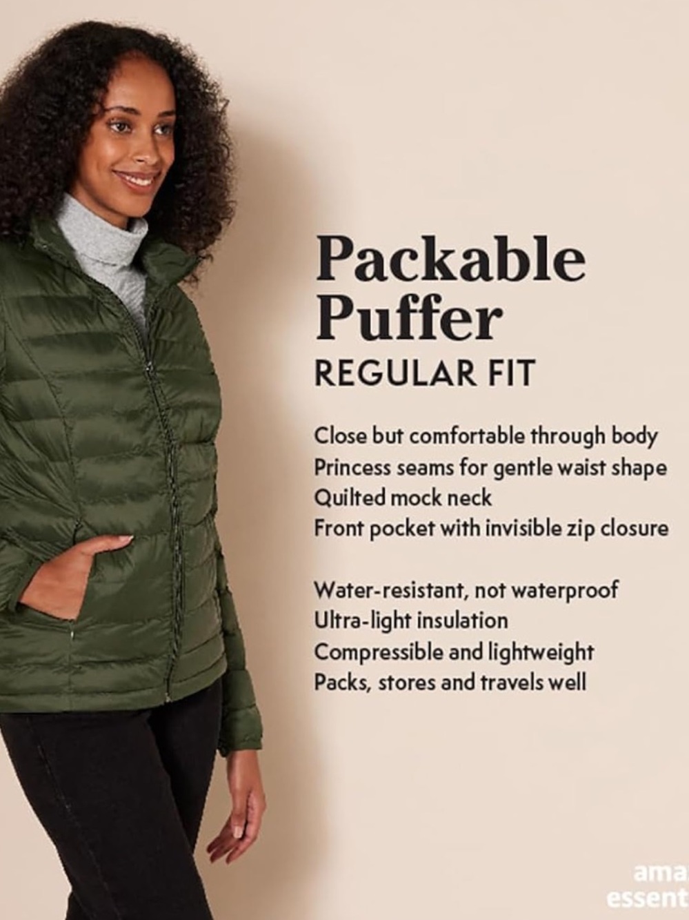 Amazon Essentials Women's Light Dusty Grape Packable Puffer Jacket - Picture 9 of 9